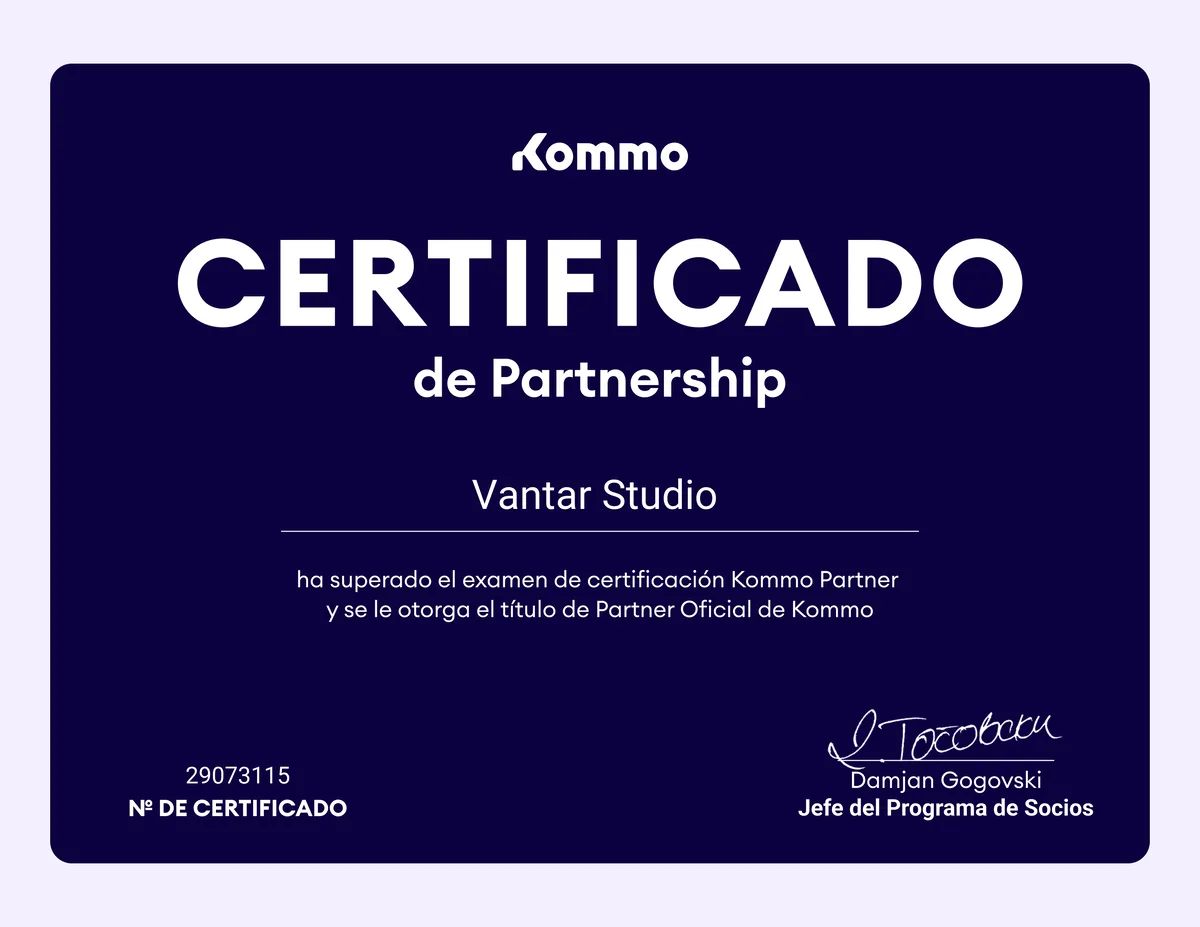 Certificado de Vantar como partner de Kommo